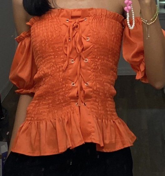 orange smocked tube top (Category: Blouses) located in Paranaque City. Submitted by backburnt (Listing ID 1408753509, Image 1). Description: orange smocked tube top - used twice - very good condition - fits xs-s - dm for more pics! 💳 mop: maya & bank transfer only 🚚 mod: same day delivery & jnt.