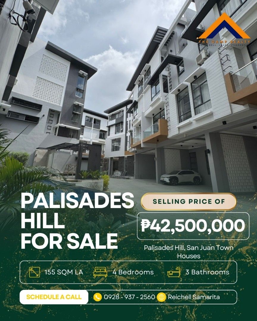 PALISADES HILL FOR SALE (Category: House & Lot) located in Mandaluyong City. Submitted by reichell_camprealty (Listing ID 1408755424, Image 1). Description: FOR SALE Palisades Hill 📍San Juan Townhouses For Sale 4-Bedroom 3-4 car ports Lot Area: 92-155sqm Floor Area: 350-440sqm 42.5M - 61.5M 9 units left.