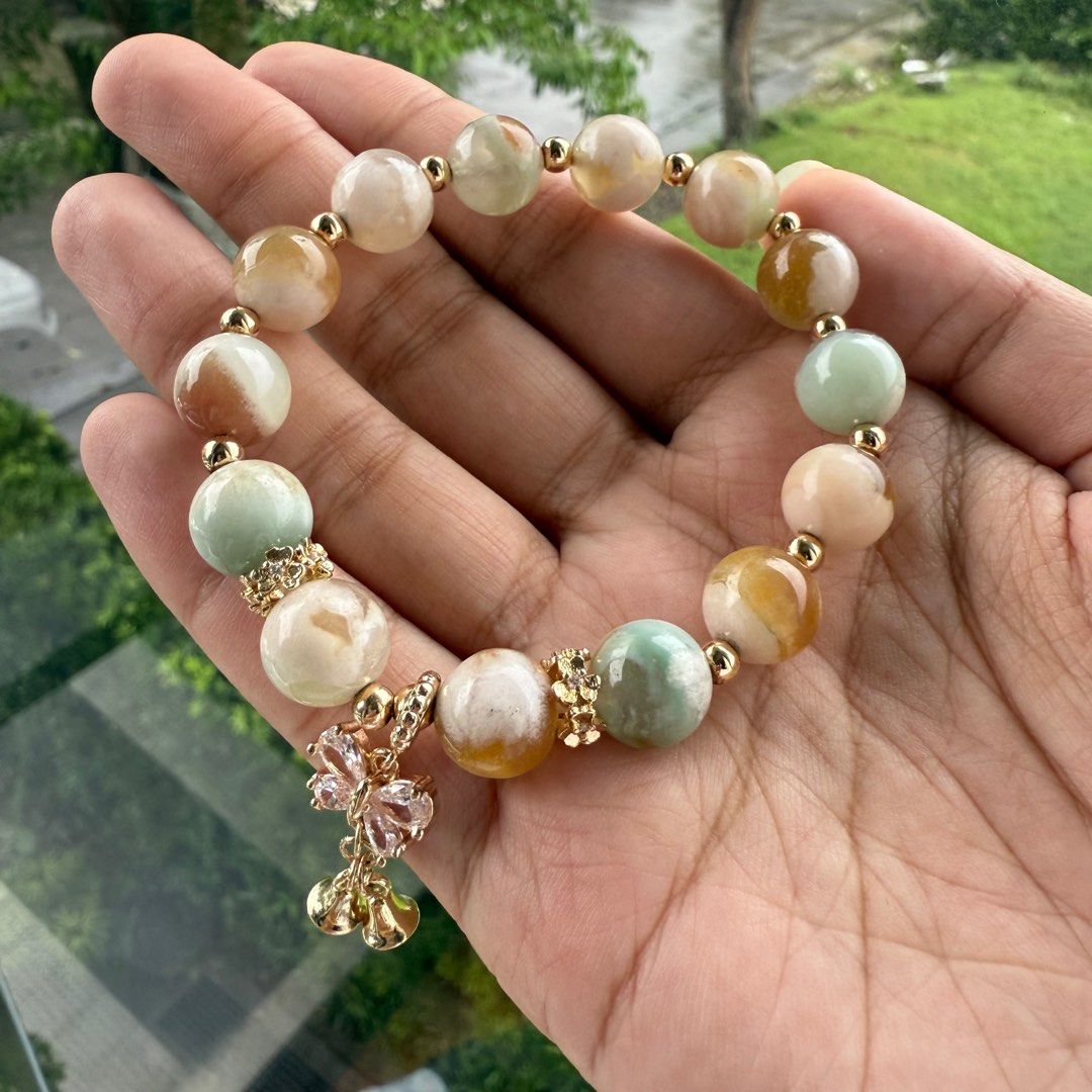 Pink and Teal Sakura Agate Charm Bracelet (Category: Bracelets) located in Las Pinas. Submitted by bubustings_ (Listing ID 1408748158, Image 2). Description: - handmade - 10mm beads, 16cm size - super HQ quality.