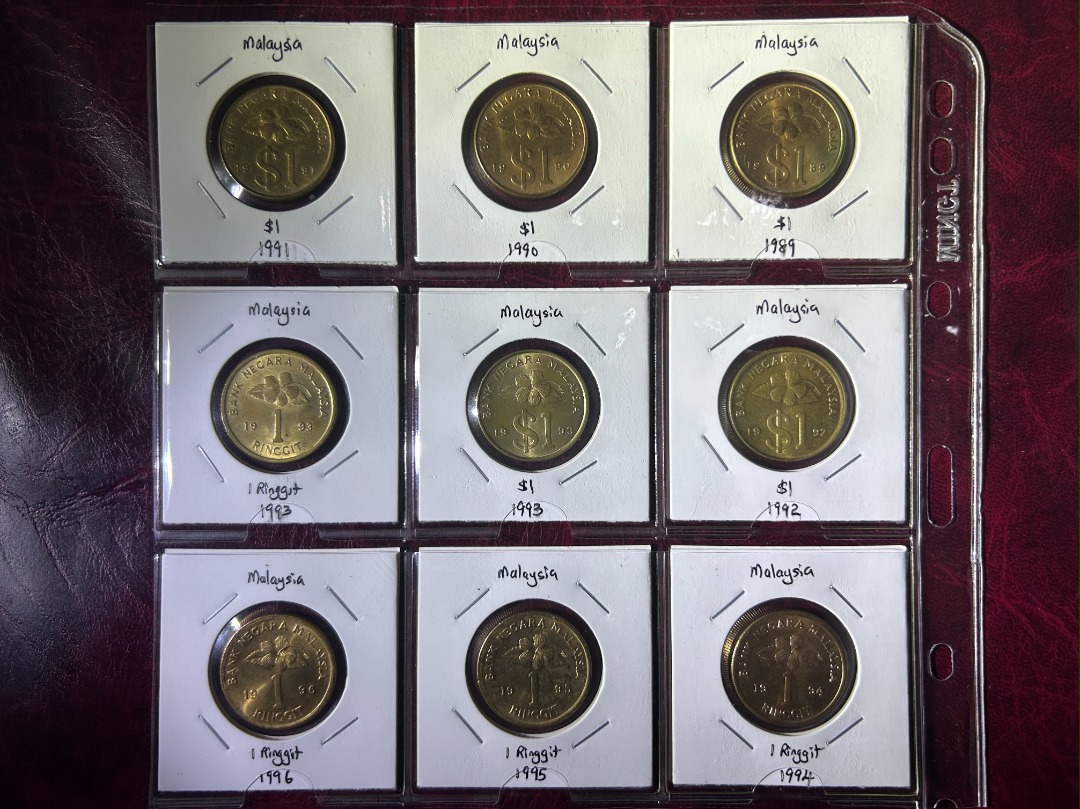 rm1 full set 9 keris 1989-96 siri 2 satu ringgit $1 bunga raya 2nd ...
