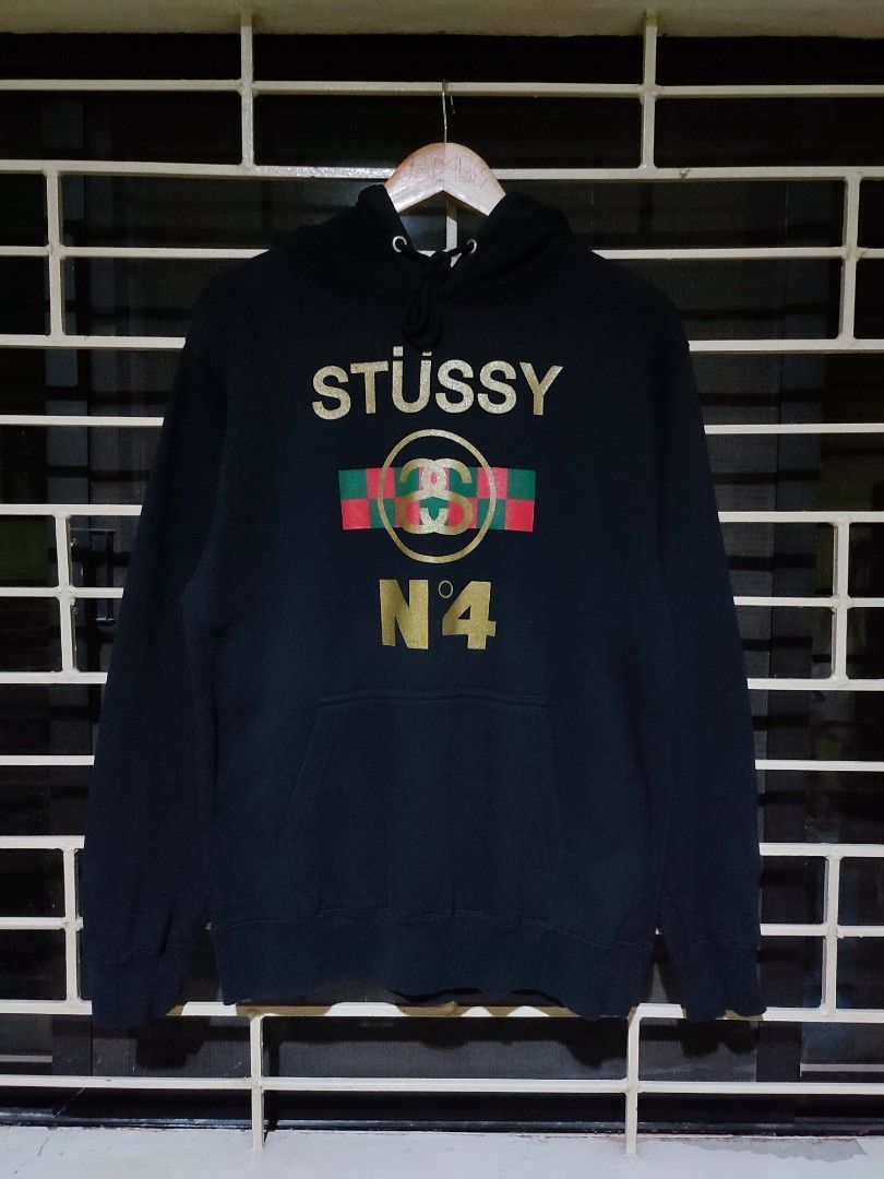Stussy Hoodie Medium Black (Category: Hoodies) located in Antipolo. Submitted by thriftedjames (Listing ID 1408810455, Image 1). Description: - Black Stussy hoodie - Features Stussy logo and "N4" in gold - Size: Medium - Material: 80% cotton, 20% polyester - Includes "Have a Good Vibe" tag - Made in U.S.A. (imported fabric).