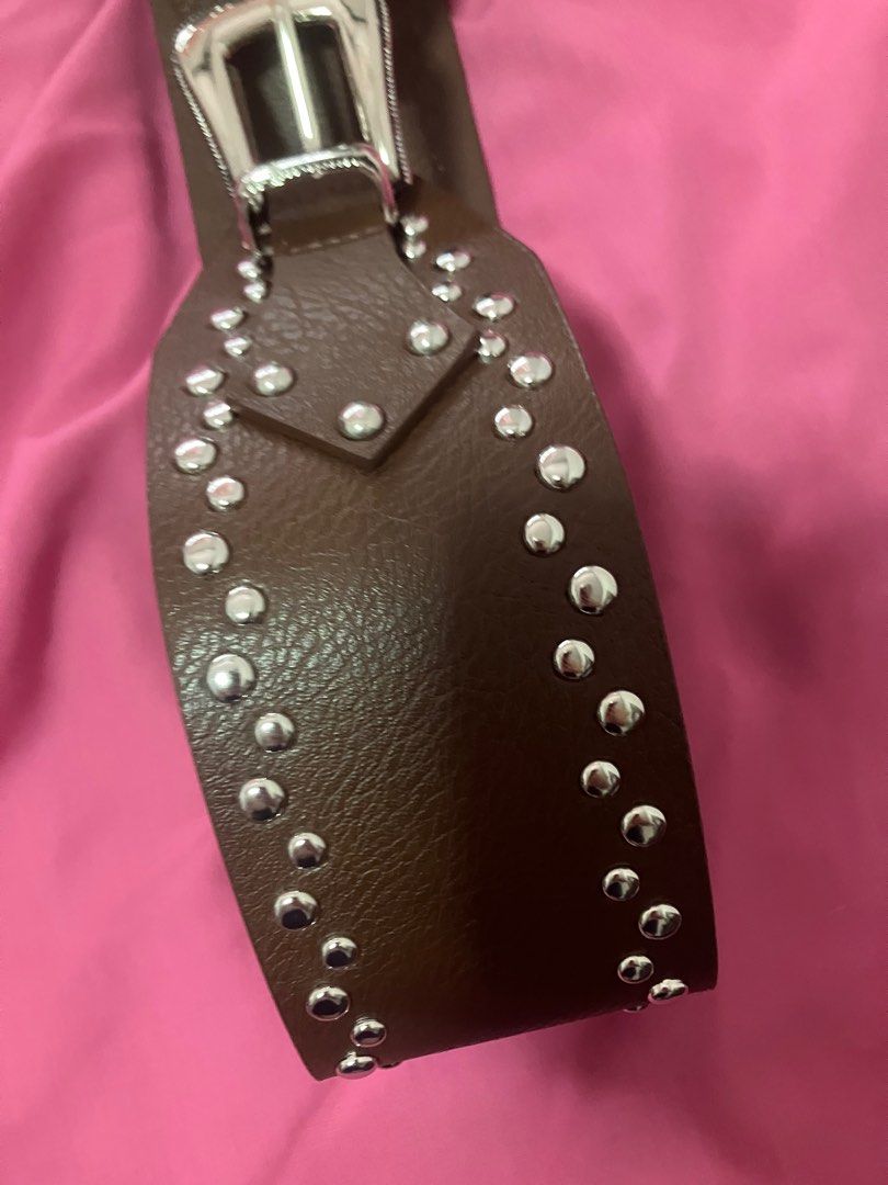 Z4ra style no brand studded y2k cowboy coffee brown thick belt | waist belt brown uneven leather buckled studs rivets coffee dark brown belt | ahs pinterest cowboy alt punk western horse girl equestrian pinterest (Category: Belts) located in Quezon City. Submitted by redumbrella02 (Listing ID 1405836263, Image 3). Description: Length 41.5inch.