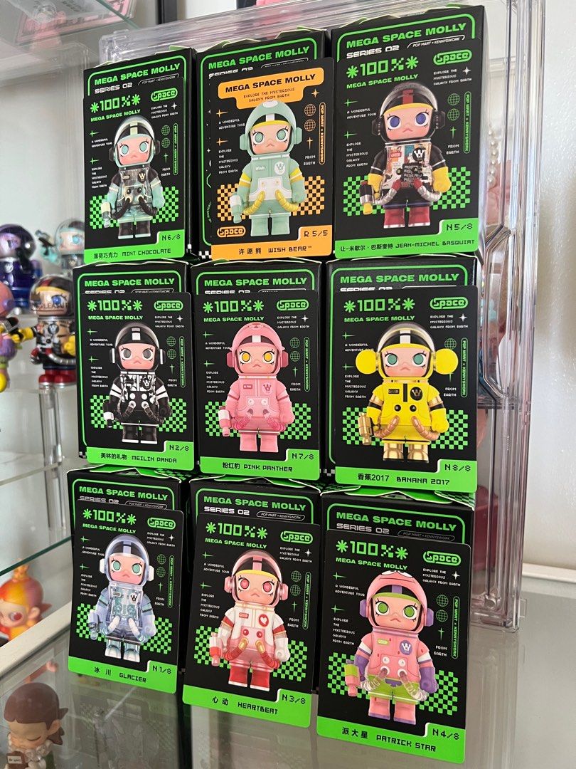 100% Mega Space Molly Series 2 (Category: Designer & Blind Box Toys) located in Pasay City. Submitted by chii.b (Listing ID 1350581518, Image 2). Description: 100% Mega Space Molly Series 2 (Opened/confirmed box but sealed foil) Wish Bear (Secret) - ₱1,500 (SOLD) Glacier - ₱900 (SOLD) Patrick Star - ₱700 Heartbeat - ₱700 Pink Panther - ₱700 Jean-Michael Basquiat - ₱700 (SOLD) Mint Chocolate - ₱700 Banana 2017 - ₱700.