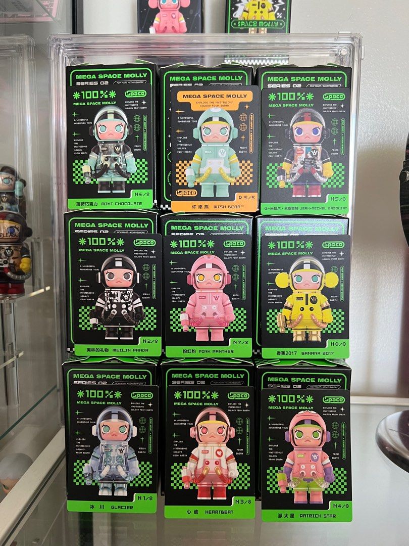 100% Mega Space Molly Series 2 (Category: Designer & Blind Box Toys) located in Pasay City. Submitted by chii.b (Listing ID 1350581518, Image 1). Description: 100% Mega Space Molly Series 2 (Opened/confirmed box but sealed foil) Wish Bear (Secret) - ₱1,500 (SOLD) Glacier - ₱900 (SOLD) Patrick Star - ₱700 Heartbeat - ₱700 Pink Panther - ₱700 Jean-Michael Basquiat - ₱700 (SOLD) Mint Chocolate - ₱700 Banana 2017 - ₱700.