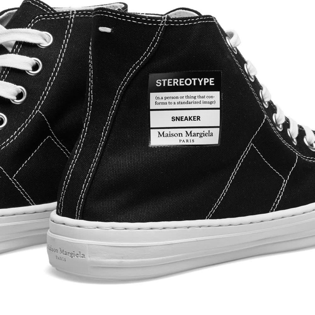 Maison margiela 22 stereotype high sneaker (Category: Sneakers) located in Quezon City. Submitted by hetchup (Listing ID 1350546606, Image 2). Description: Images are not mine. Credits to the owner. Shoes are in used condition but are just dirty. Can easily clean them up but imo they are better dirty. Will send pictures for the condition of the on-hand item. Just send me a message. Please don’t expect that the item is 100% perfect. Issues/s: dirt