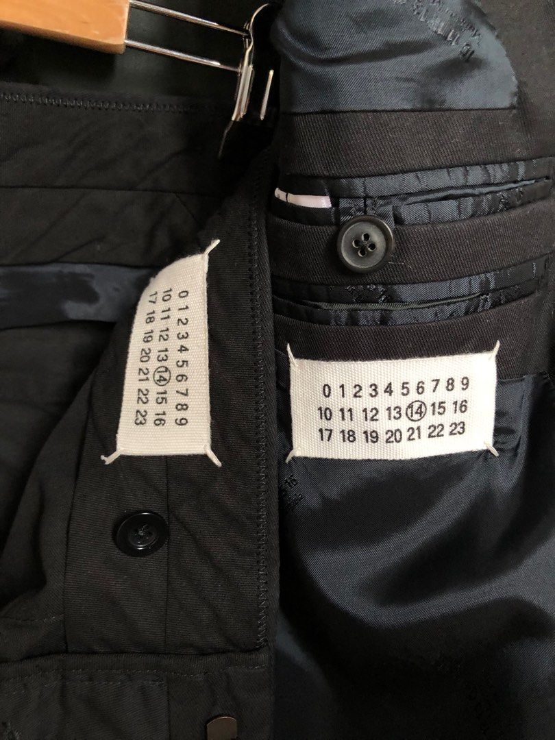 Maison Margiela Line 14 Dinner Suit (Category: Sets & Coordinates) located in Quezon City. Submitted by grailonious (Listing ID 1350630738, Image 2). Description: Made in Italy. 9/10 Minor fading on collar. size 46 suit, Jacket fits mens M, pants fit size 32 selling for Php 26,900, negotiable measurements on request like balenciaga, dior homme, etc..