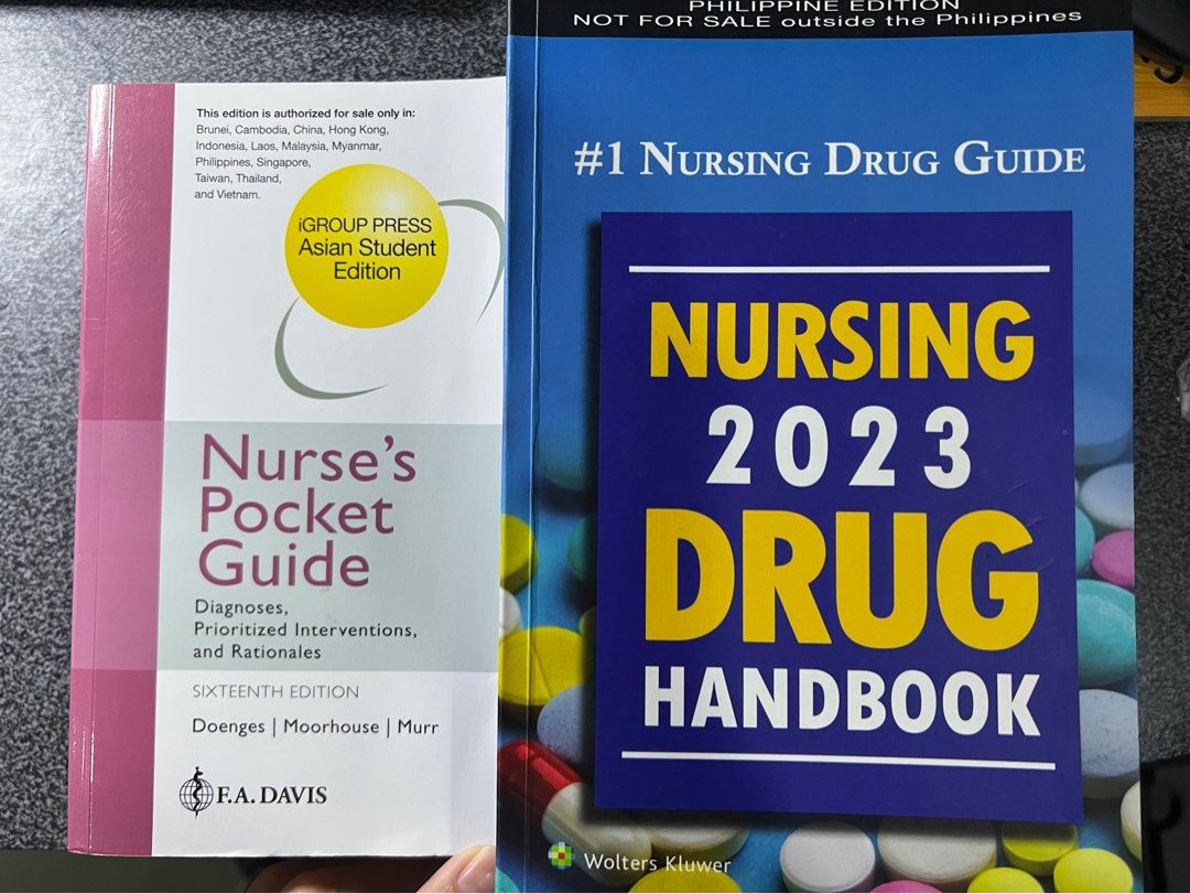 Nursing Drug Handbook 2023 (Category: Textbooks) located in Makati City. Submitted by reinadigitals (Listing ID 1350663683, Image 1). Description: Makati Only. 800 nanda - Sold Out‼️ 1000- Drug study .