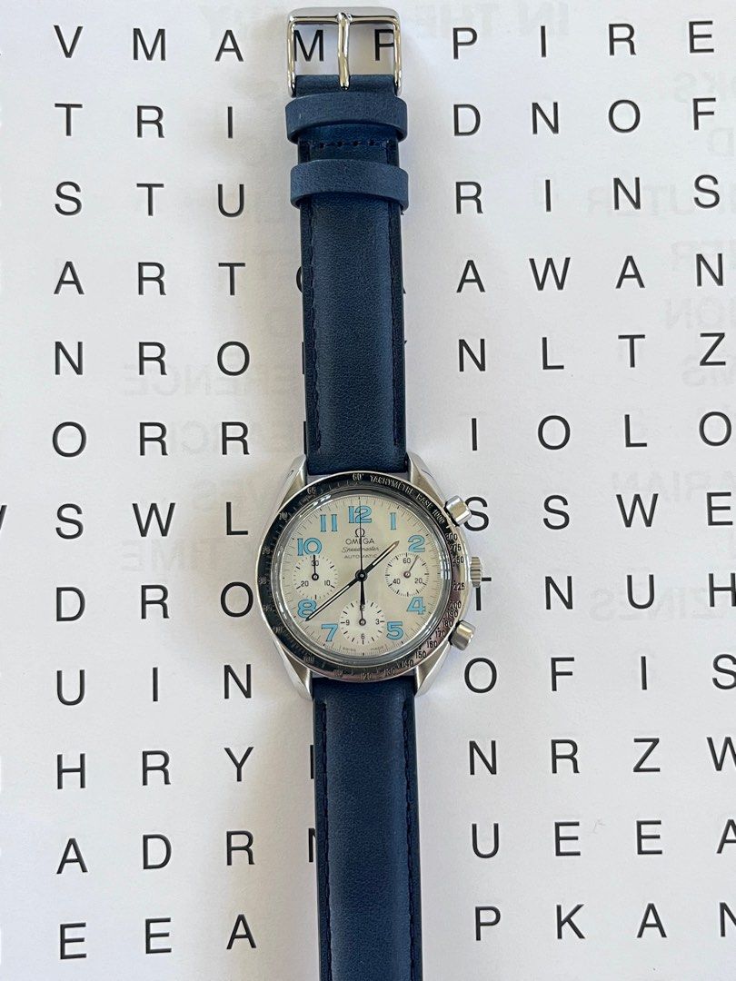 Omega Speedmaster Reduced (Category: Men's Watches) located in Manila. Submitted by karl043 (Listing ID 1350593967, Image 1). Description: 1999 Omega speedmaster reduced ref. 175.0042 39mm size automatic movement. Mother of pearl dial 9/10 condition Comes with leather strap. Watch only 1xx,xxx Rarefind!! 📩.