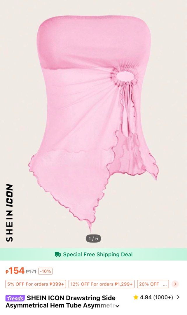 SHEIN ICON Drawstring Side Asymmetrical Hem Tube Asymmetrical Top (Category: Sleeveless) located in Marikina City. Submitted by sierzn (Listing ID 1350680944, Image 1). Description: 𐙚 very cute! can send pics when worn 𐙚 only used once, like new 𐙚 mop : pref. maya but can do gcash 𐙚 loc : marikina.