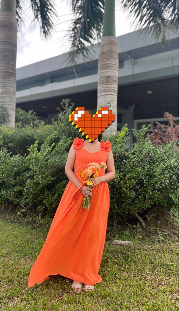 Small Orange Bridesmaid Dress (Category: Evening dresses & gowns) located in Batangas. Submitted by euni01 (Listing ID 1350647933, Image 1). Description: Fits small to medium.