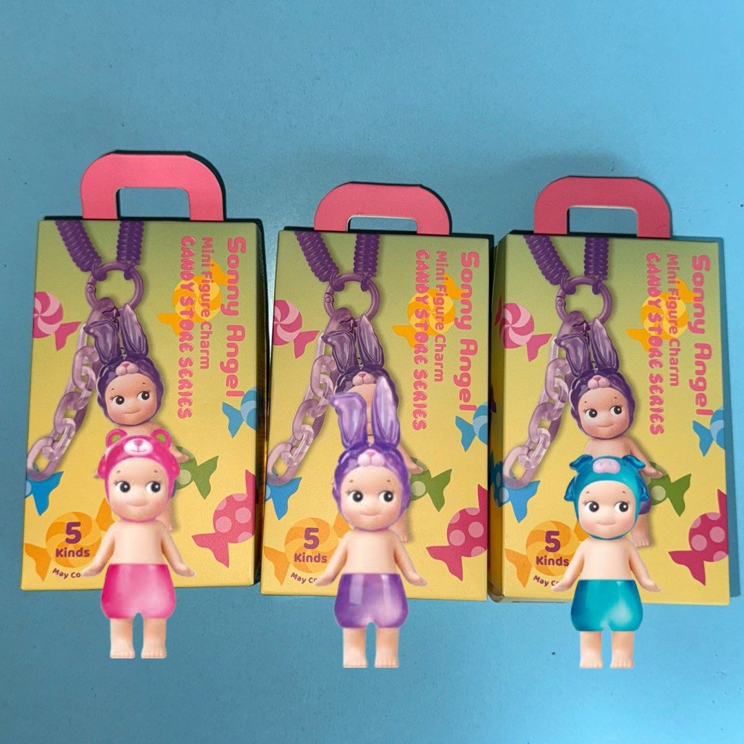 Sonny Angel Candy Series (Category: Designer & Blind Box Toys) located in Manila. Submitted by bestudios (Listing ID 1350553305, Image 1). Description: Selling as a set! Unboxed but sealed - Peach bear, soda pig, grape rabbit.