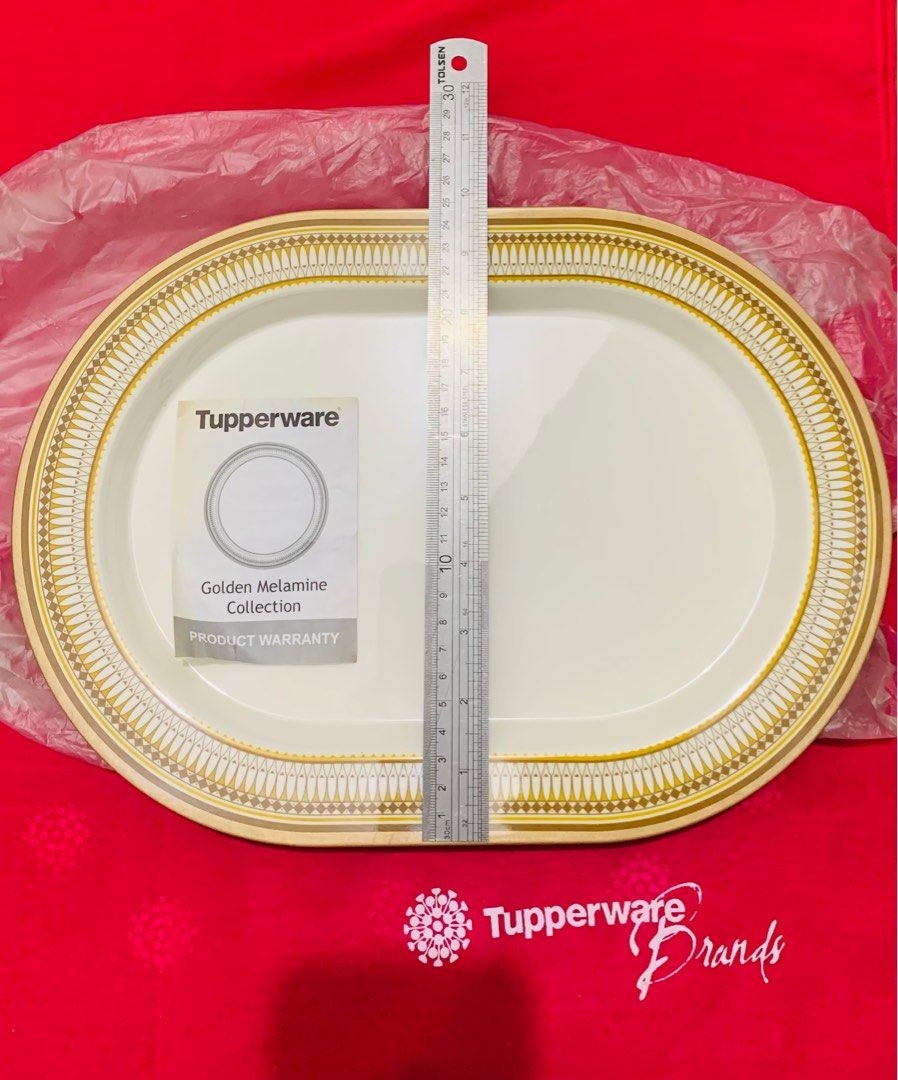 Tupperware Melamine Large Serving Platter (2pcs.) (Category: Dinnerware & Cutlery) located in Quezon City. Submitted by cedric.shin (Listing ID 1350631206, Image 3). Description: ✅ Original Purchased Order (P.O) from tupperware Branch ✅ dimensions: 35cm L X 25 cm W X 2.5 cm H ✅ Selling as set ✅ 100% Brandnew not used, medyo maalikabok lang yung plastic na pinaglagyan since matagal nakatabi sa stockroom advantage of melamine 👉🏻 Scratch Resistant