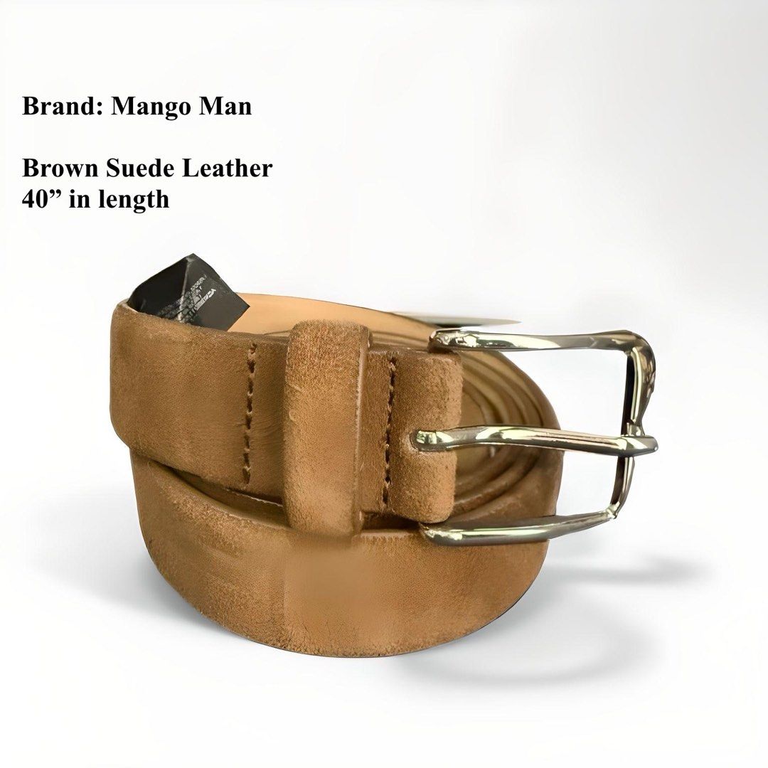Zara, H&M, Mango Branded Leather Belts for Men (Category: Belts) located in Paranaque City. Submitted by albert_marcelo (Listing ID 1350569802, Image 3). Description: FOR SALE SLIGHTLY USED BUT IN EXCELLENT CONDITION Branded Leather Belts for Men Brand: Mango Man Size: 90 Grey Suede Leather 40” in length Price: 800 Brand: Mango Man Size: 90 Brown Suede Leather 40” in length Price: 800 Brand: Ground Mind Size: 34 Navy Blue Suede Leather 40” in len