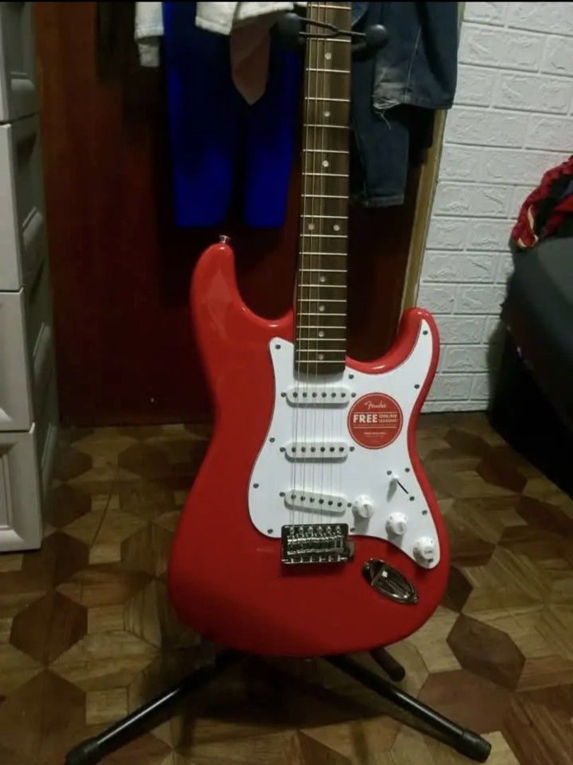 Fender Squier Affinity Series Stratocaster - Dakota Red. (Category: Musical Instruments) located in Las Pinas. Submitted by All.here_OnlineShop (Listing ID 1352168427, Image 2). Description: Almost new Fender Squier Affinity Series Stratocaster - Dakota Red. Complete with tremolo, guitar bag and guitar stand. Comes with Laney amplifier (used). 13,500.