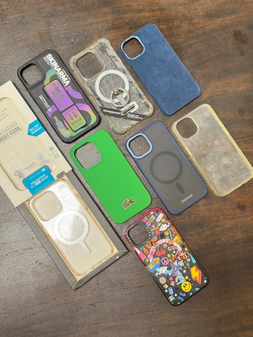iPhone 14 Pro (take all 8 cases) (Category: Cases & Sleeves) located in Muntinlupa City. Submitted by paovi (Listing ID 1352204717, Image 1). Description: Take all eight (8) iPhone 14 Pro cases for only 600 List of cases, brands, and their original prices: 1) Lacoste Mesh Croco Patch (Magsafe) - 2,250 2) Skinarma Case - 2,100 3) Casetify Case - 1,890 4) Skinarma case with built-in pivotal ring stand (Magsafe) - 3,450 5) Momax CaseForm Roller With
