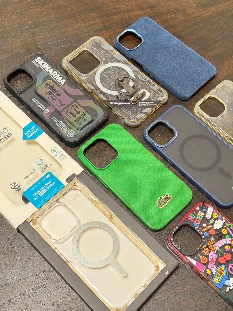 iPhone 14 Pro (take all 8 cases) (Category: Cases & Sleeves) located in Muntinlupa City. Submitted by paovi (Listing ID 1352204717, Image 3). Description: Take all eight (8) iPhone 14 Pro cases for only 600 List of cases, brands, and their original prices: 1) Lacoste Mesh Croco Patch (Magsafe) - 2,250 2) Skinarma Case - 2,100 3) Casetify Case - 1,890 4) Skinarma case with built-in pivotal ring stand (Magsafe) - 3,450 5) Momax CaseForm Roller With