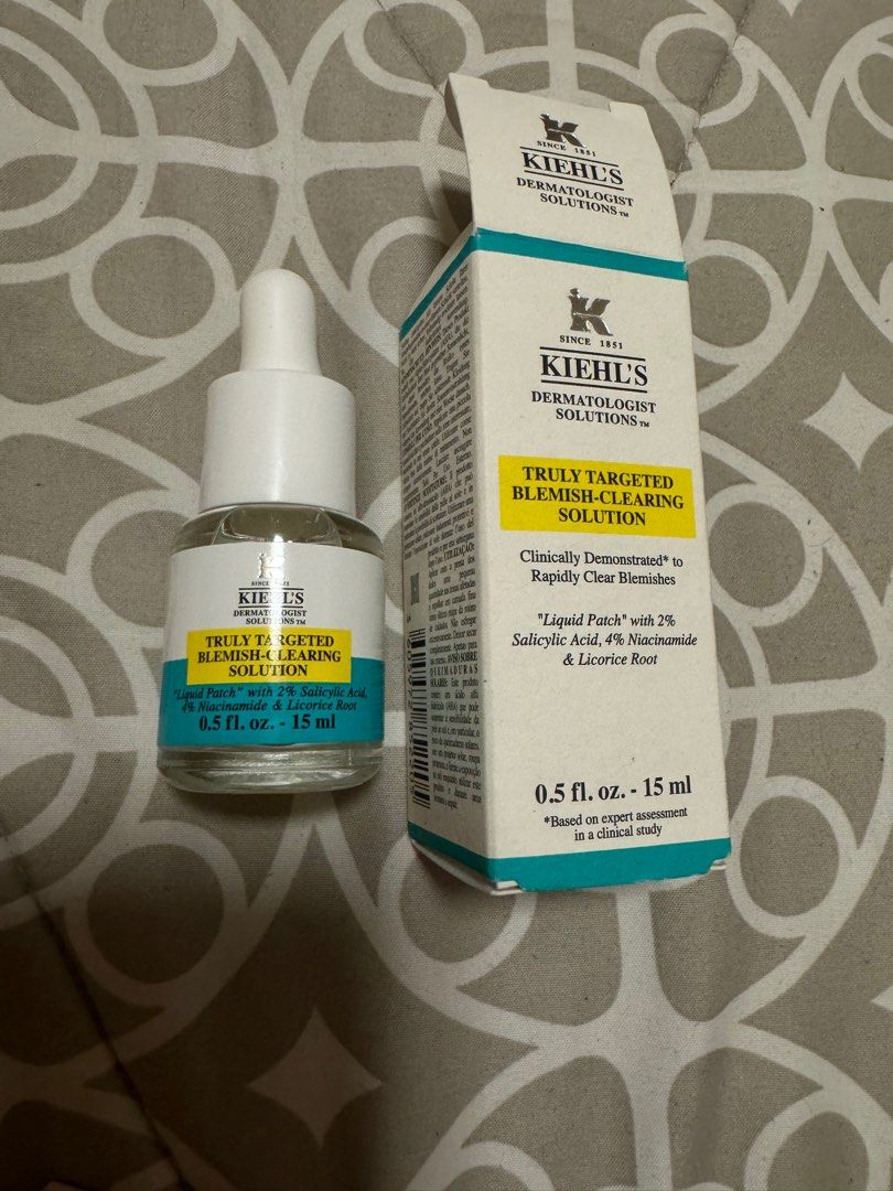 Kiels Truly Targeted Blemish Clearing Solution (Category: Face Care) located in Las Pinas. Submitted by materialgowrl (Listing ID 1352257048, Image 1). Description: • rfs: derma prescribed topical meds and I cant use this anymore • got this feb 2025.