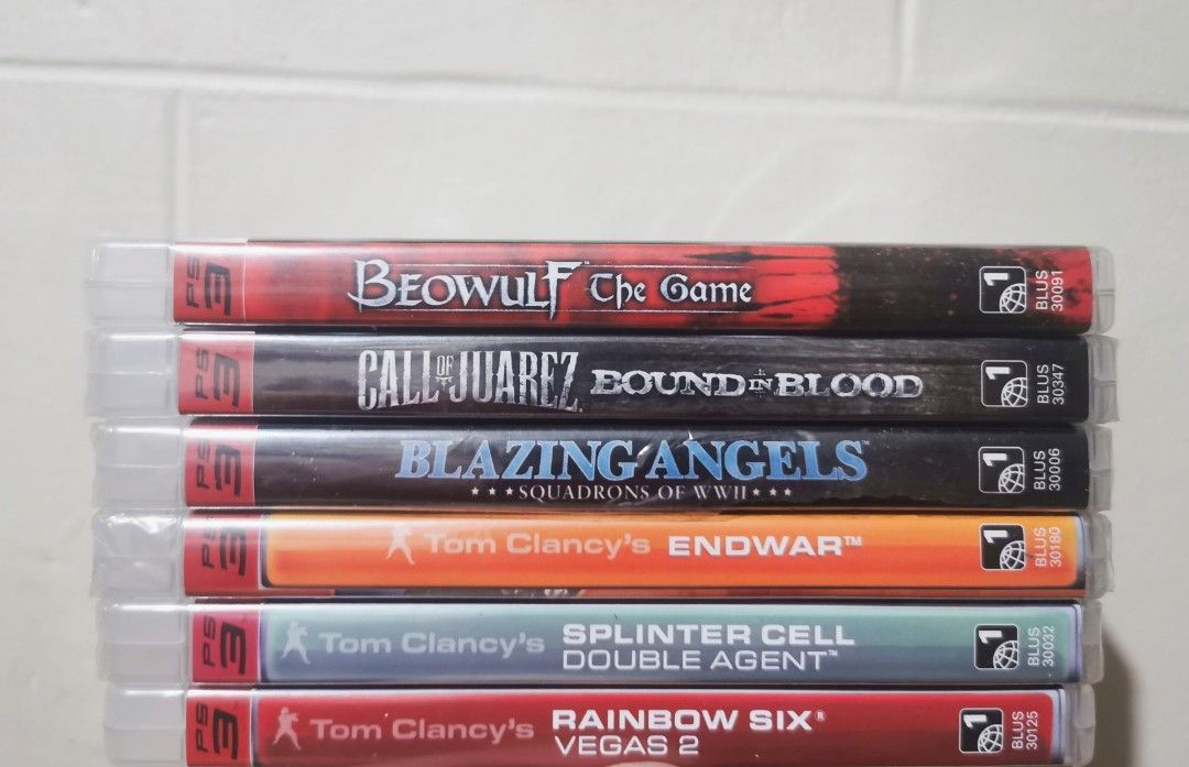 PS3 games sealed and unused (Category: PlayStation) located in San Fernando. Submitted by marshasthrifts_ph (Listing ID 1352162804, Image 1). Description: PS3 Games (Sealed) Blazing Angels: Squadrons of WWII - 250 Call of Juarez: Bound in Blood - 500 Tom Clancy: Splinter Cell Double Agent - 500 Tom Clancy: Endwar - 600 PS3 Games (Unused) Beowulf The Game - 400 Tom Clancy: Rainbow Six Vegas 2 - 500 TAKE ALL - 2500php *negotiable if will buy more t