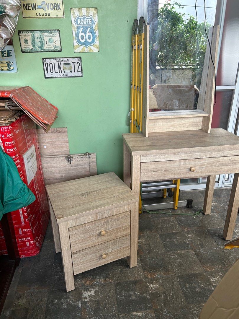 TAKE ALL FOR 2k❗️Dresser, side table, cabinet (Category: Other Home Furniture) located in Manila. Submitted by bdbdatbp (Listing ID 1352333456, Image 1). Description: Sold as is! Maganda pa. RFS:changed furniture sa house and declutter The cabinet has two doors. Small. May sabitan sa loob. Hindi na napicturan yung cabinet prior to collapsing. Get niyo na 3 furnitures for the price of 2000 pesos lang ❗️ .