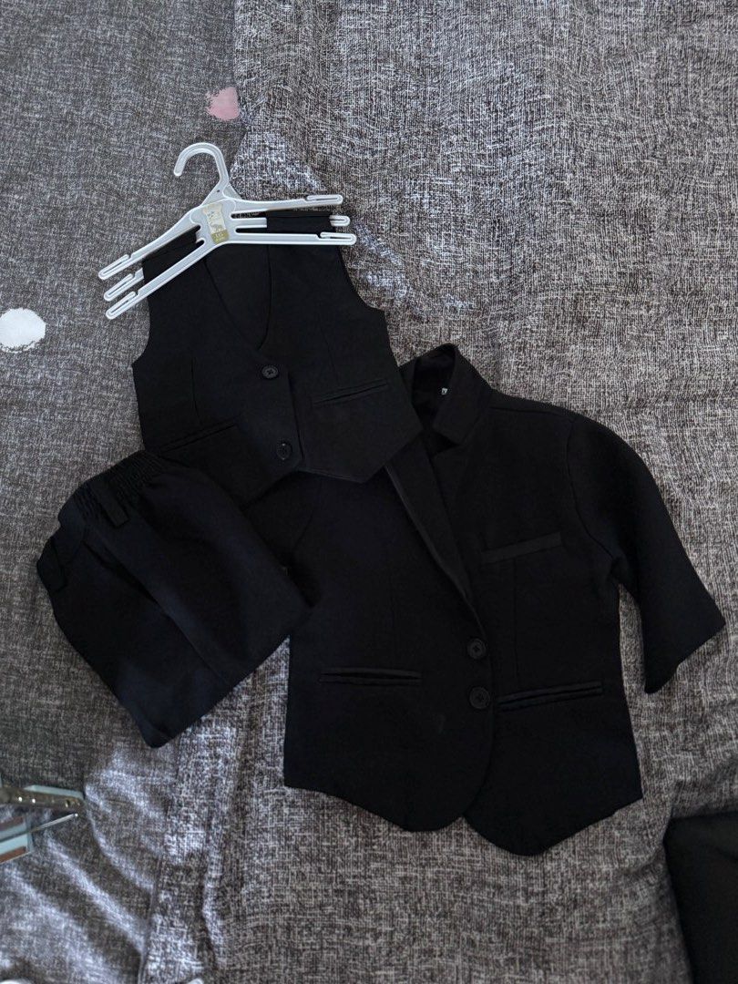 3 piece formal Suit for 9-18months (Category: Babies & Kids Fashion) located in Manila. Submitted by zhaina (Listing ID 1352375696, Image 1). Description: Used once for a wedding. Coat Pants Inner .