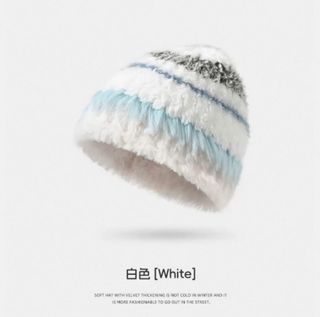 白色拼藍色毛毛冷帽64207019371905110