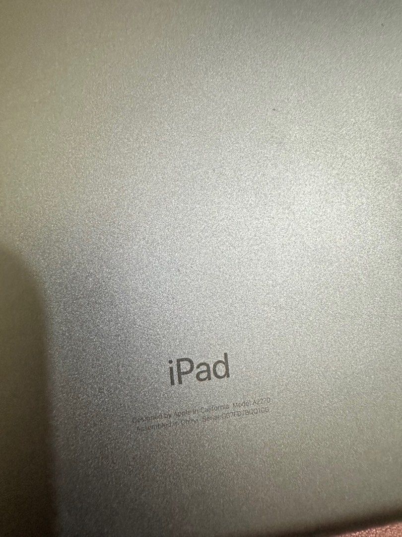 Ipad 8th Gen 128 GB (Category: iPad) located in Quezon City. Submitted by lovereloved (Listing ID 1352486317, Image 3). Description: Capacity1 128GB Size and Weight Wi-Fi Height: 9.8 inches (250.6 mm) Width: 6.8 inches (174.1 mm) Depth: 0.29 inch (7.5 mm) Weight: 1.08 pounds (490 grams) Buttons and Connectors Home/Touch ID sensor Stereo speakers Smart Connector Lightning connector 3.5 mm headphone jack On/Off - Sleep/Wake Volume up/down Dual micr