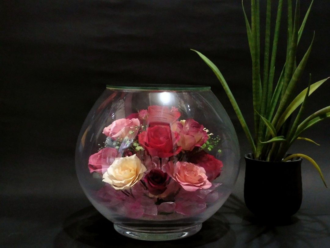 preserved roses flower bouquet (Category: Other Home Decor) located in Caloocan City. Submitted by m.hobby (Listing ID 1352351363, Image 1). Description: everlasting flower or pressed flowers * preserved roses flower bouquet * good condition * valentines gift * 7 inches taas, 8 inches diameter * ganda pang display or pang regalo *check pictures for item details *minor glass chip sa last pic. location: bagbaguin caloocan city gcash or cod lalamove