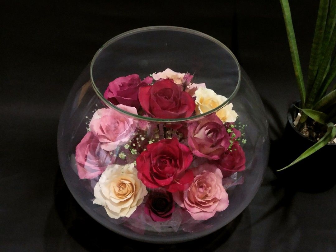 preserved roses flower bouquet (Category: Other Home Decor) located in Caloocan City. Submitted by m.hobby (Listing ID 1352351363, Image 2). Description: everlasting flower or pressed flowers * preserved roses flower bouquet * good condition * valentines gift * 7 inches taas, 8 inches diameter * ganda pang display or pang regalo *check pictures for item details *minor glass chip sa last pic. location: bagbaguin caloocan city gcash or cod lalamove