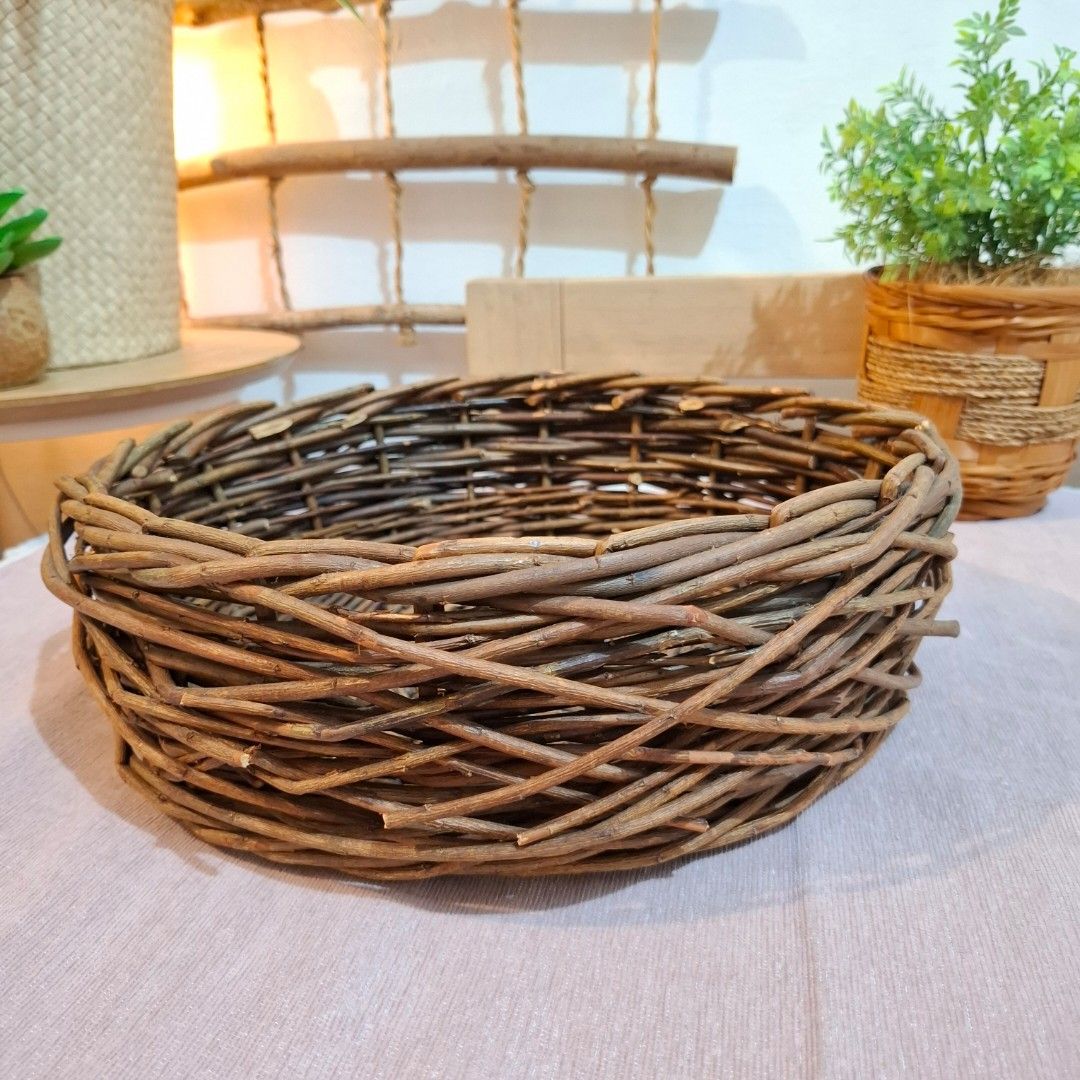 Rustic twig vine woven basket cottagecore farmhouse boho nest round tray decor (Category: Storage Boxes & Baskets) located in Dasmarinas. Submitted by millennialmeetsvintage (Listing ID 1352390764, Image 2). Description: H 12 x D 34 cm last price posted no haggling 🙅‍♀️ 📌shipping via lalamove only 📌no reservations, first-to-pay basis 📌nx o physical store, no walk-ins 📌ships from dasma cavite 📌no COD transactions helping tags: zara home west