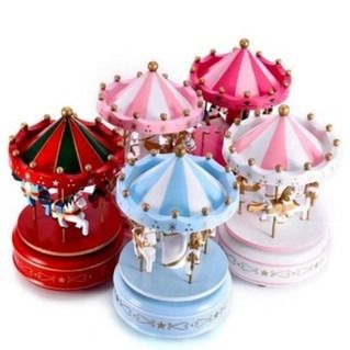 Wooden Plastic Merry-Go-Round Carousel Music Box