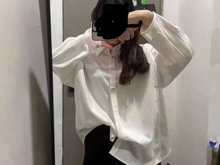 白色珍珠鈕扣恤衫 襯衫上衣 白色襯衫 oversize shirt64203305393027110