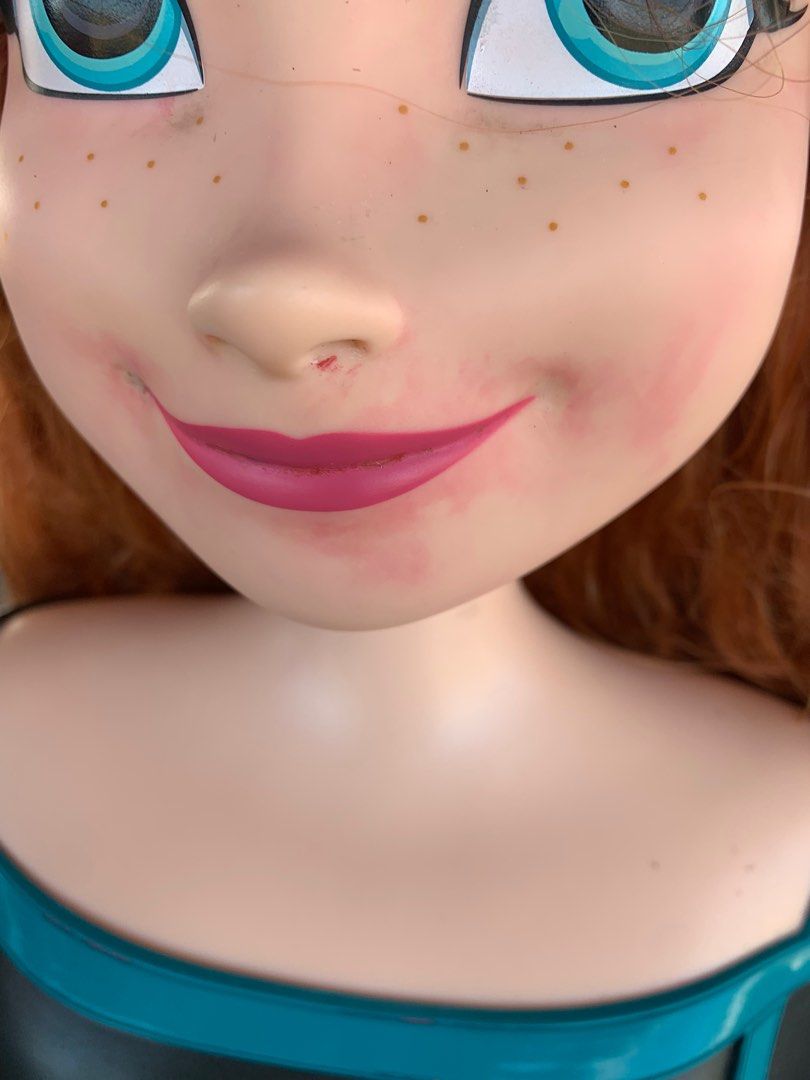 Anna styling head doll (Category: Kids Toys) located in Guimba. Submitted by ynok0430 (Listing ID 1352560428, Image 2). Description: Still in acceptable condition Except may konting discoloration sa cheek And wala na ang accesories like Hairbrush,and hair clip Still veru good hair condition Big size sya around 1 regular ruler ang height Authentic disney.