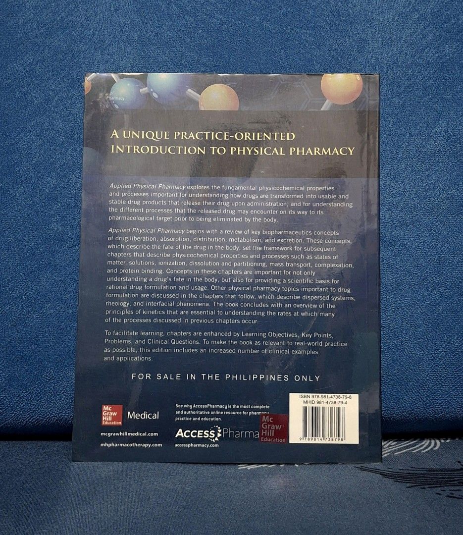 Applied Physical Pharmacy (2nd Edition) (Category: Textbooks) located in Manila. Submitted by defnother (Listing ID 1352590113, Image 2). Description: Secondhand Pharmacy Book – no writings/highlights – with plastic cover mop: gcash mod: ggx / j&t / sdd.