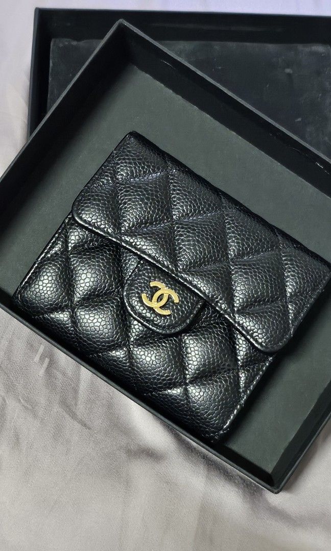 Chanel Classic Compact Trifold Flap Wallet Black Caviar, Luxury, Bags ...
