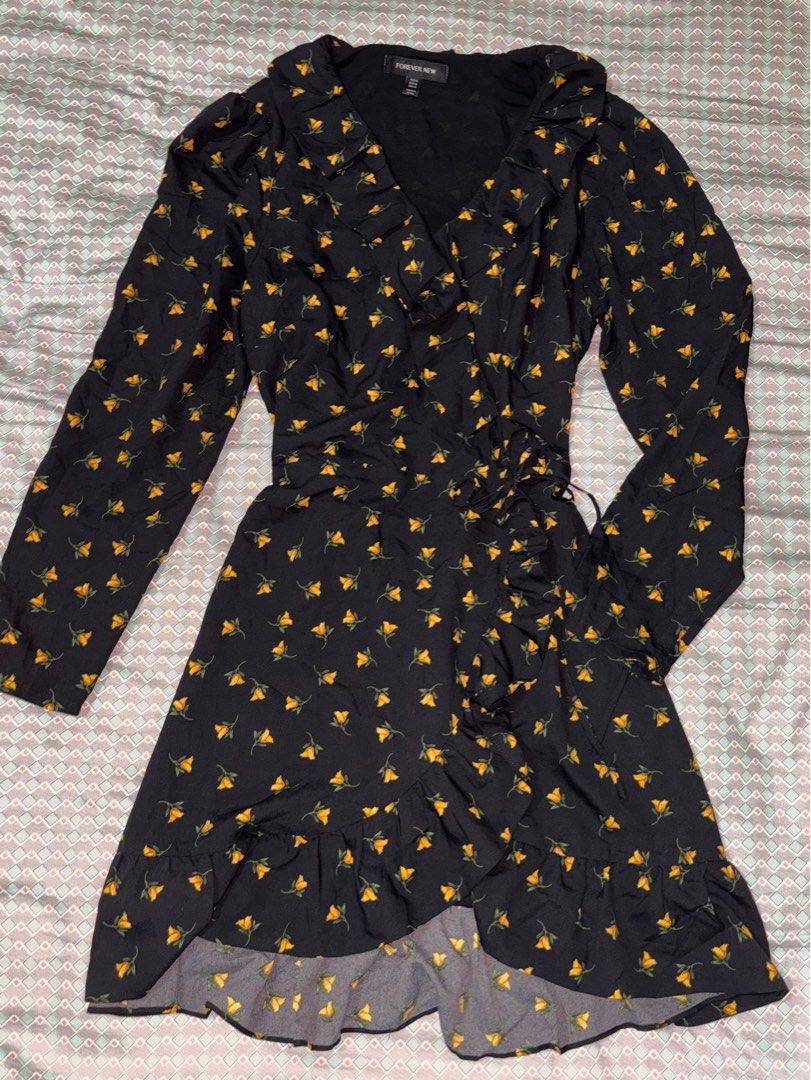 forever new chrissy wrap skater dress (Category: Dresses) located in Angeles City. Submitted by thriftchic_ (Listing ID 1352605315, Image 3). Description: - no issue! - a flouncy, feminine mini dress from work to weekend - plunging v neckline with ruffle trim - full length sleeves - removable waist tie - flowing mini skirt with assymetrical flounce hem - lined - fit l-xl Note: - item is in good condition - color may appear brighter or darker due 