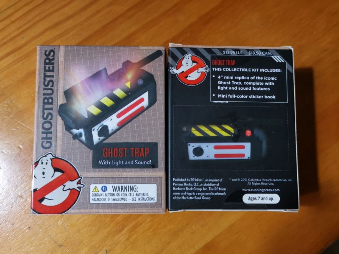 Ghostbusters ghost trap (Category: Toy Figures) located in Singapore. Submitted by jjwwh (Listing ID 1352655813, Image 1). Description: MISB. 4" mini replica ghost trap, with light and sound. Comes with a mini full-colour sticker book. Price is for 1 box..
