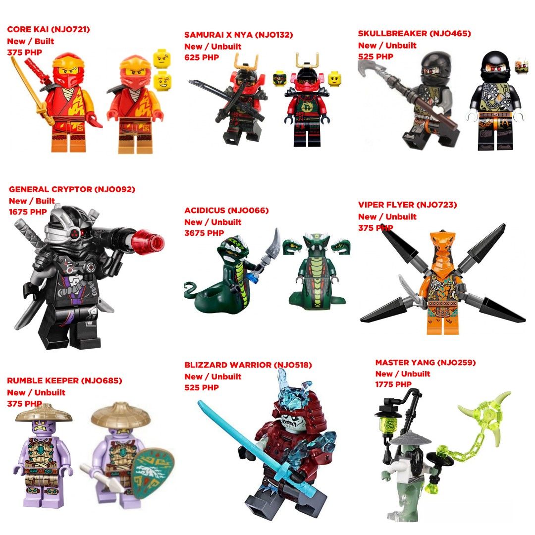 LEGO NINJAGO MINIFIGURES BATCH 3 (Category: Lego & Building Sets) located in Quezon City. Submitted by pupaj (Listing ID 1352532652, Image 1). Description: LOCATION: Batasan QC area SHIPPING: Via Toki / Grab / Lalamove / GoGo Xpress / LBC / ABest Express Buyer can suggest other shipping options upon negotiation Shipping fee c/o buyer MODE OF PAYMENT: Via Toki / BDO / GCash / COD Item is cross-posted PM for inquiries.