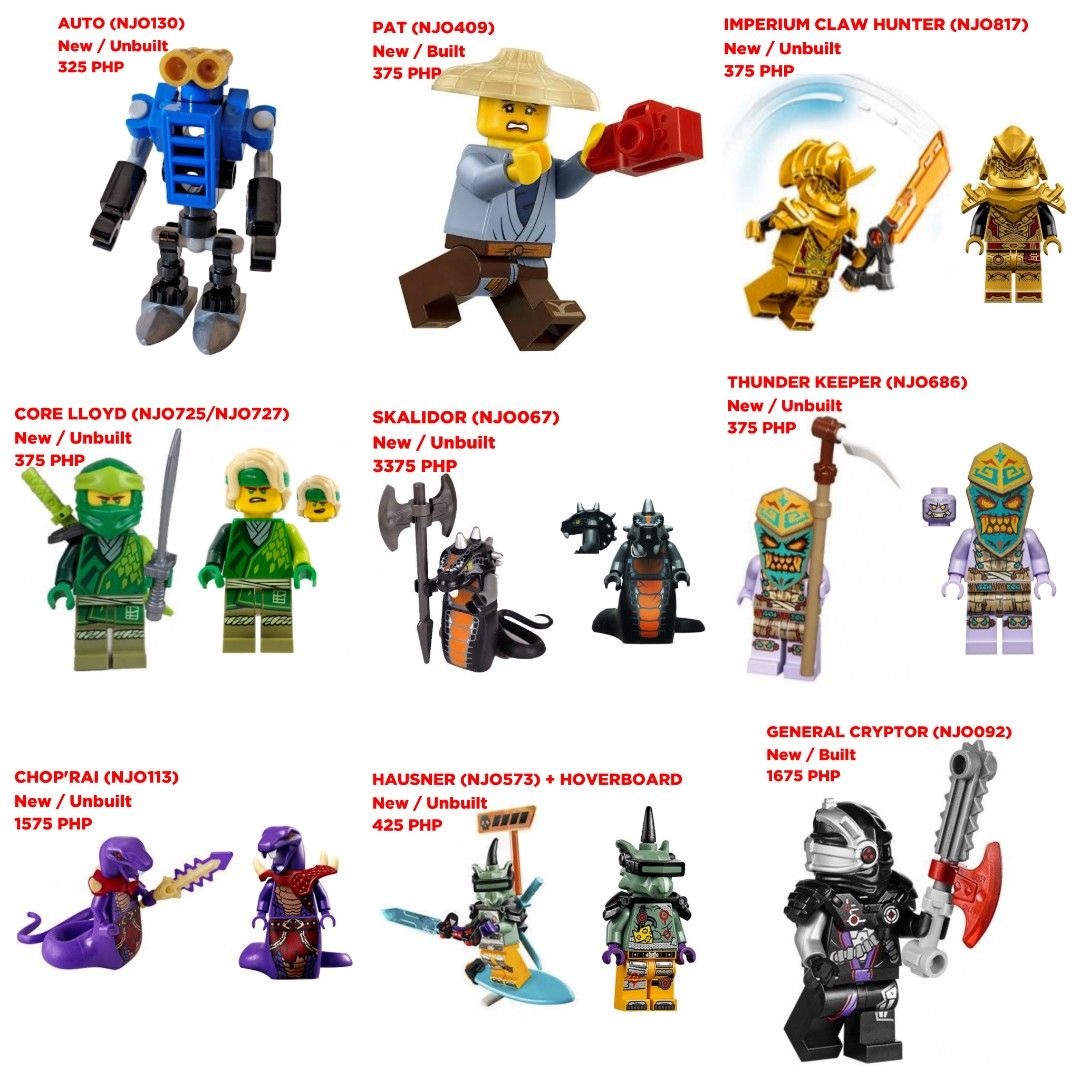 LEGO NINJAGO MINIFIGURES BATCH 4 (Category: Lego & Building Sets) located in Quezon City. Submitted by pupaj (Listing ID 1352606027, Image 1). Description: LOCATION: Batasan QC area SHIPPING: Via Toki / Grab / Lalamove / GoGo Xpress / LBC / ABest Express Buyer can suggest other shipping options upon negotiation Shipping fee c/o buyer MODE OF PAYMENT: Via Toki / BDO / GCash / COD Item is cross-posted PM for inquiries.