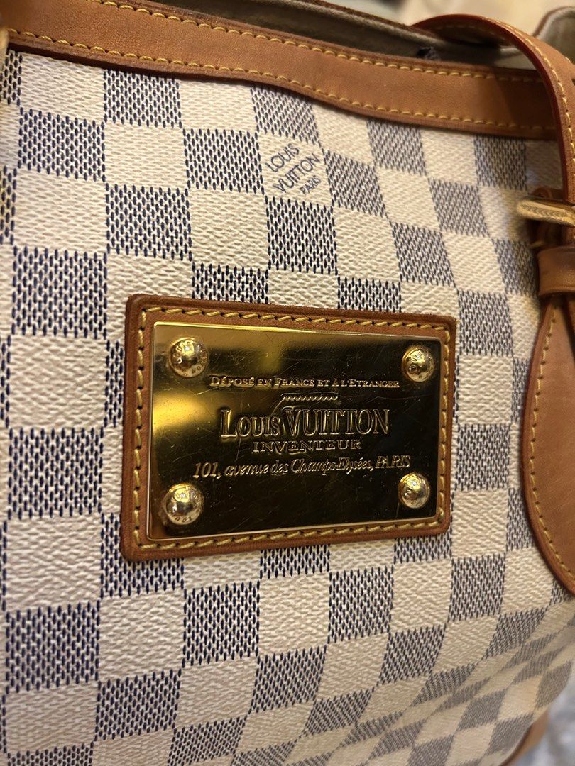 Louis Vuitton Damier Azur Hampstead GM (Category: Luxury Bags & Wallets) located in Bulacan. Submitted by 3Coolitz (Listing ID 1352662532, Image 2). Description: Super beautiful bag in actual! Gold hardware, minimal signs of use. There’s just pen mark on the pocket inside. And dark marks where the hardware touches the vanchetta on the strap. Hard to let go of this beautiful bag but need to declutter. Too many bags. With original LV dustbag.