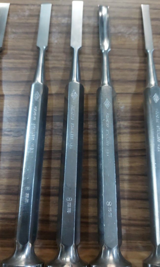 MIZUHO IKA Surgical Bone Chisel set japan (Category: Medical Supplies & Tools) located in Caloocan City. Submitted by japansurpluscaloocansouth (Listing ID 1352622000, Image 3). Description: Set of Surgical Bone Chisel Mizuho Ika instruments 3 pcs 12 mm 3 pcs 10 mm 3 pcs 8 mm 3 pcs 6 mm 1 pc Nemoto 18mm Made in Japan Take all 25k 10th ave P.sevilla st caloocan city 2nd hand item from japan good condition 09761496242.