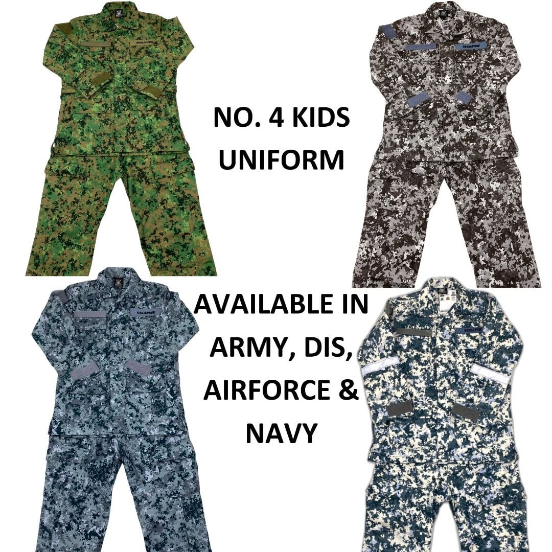 No. 4 Kids Uniform Full Set (Army / DIS / Airforce / Navy) SAF RSN RSAF ...