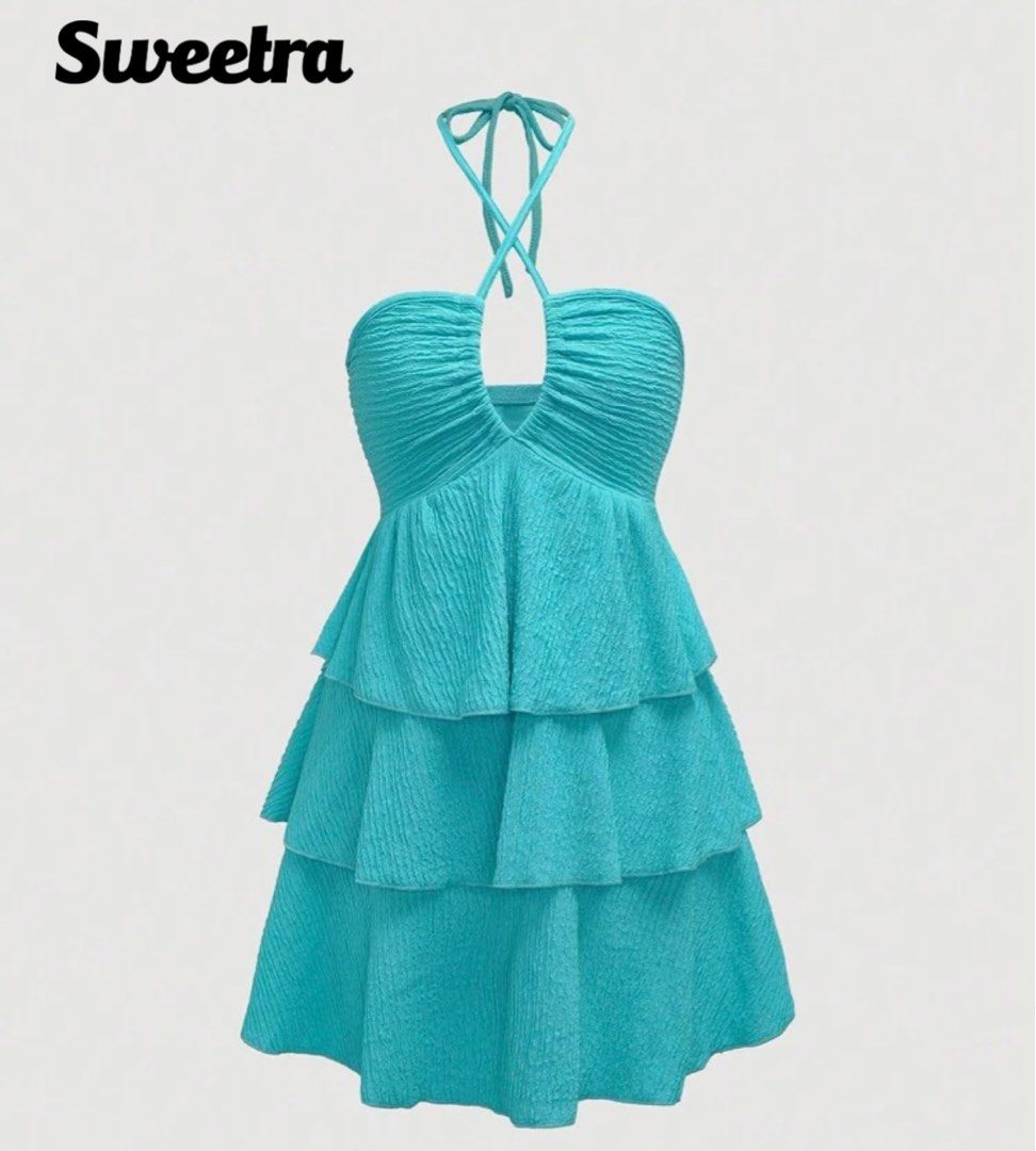 SHEIN Teal Flowy Ruffle Mini Halter Dress (Category: Dresses) located in Quezon City. Submitted by valaya48 (Listing ID 1352523013, Image 1). Description: - From SHEIN - Used once - MOP: GCash/BPI - MOD: Gogoxpress.