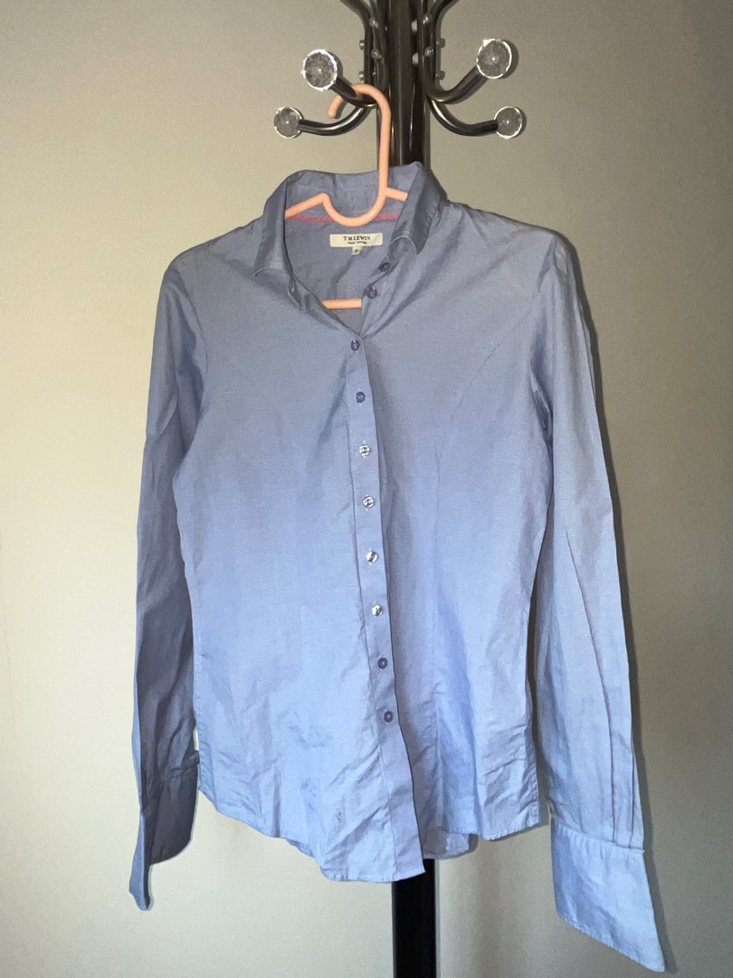 TM LEWIN BLUE CHECKERED SHIRT, Women's Fashion, Tops, Shirts on Carousell