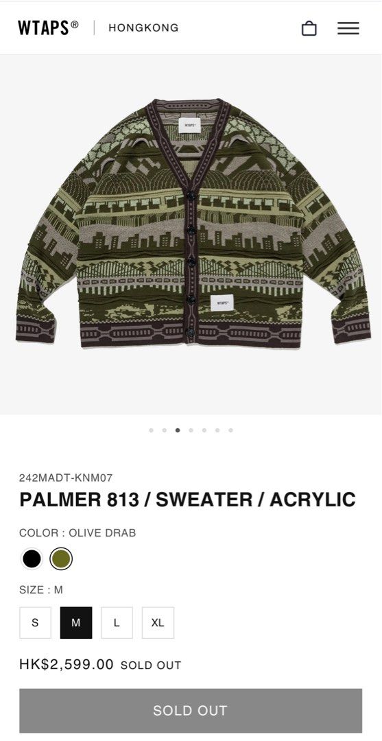 Wtaps 冷衫外套242MADT-KNM07 PALMER 813 / SWEATER / ACRYLIC Wtaps 冷衫外套242MADT-KNM07 PALMER 813 / SWEATER / ACRYLIC