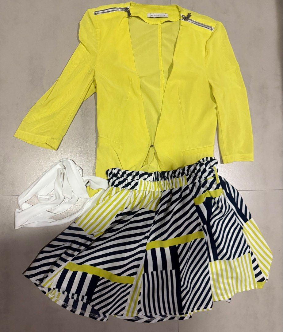 Yellow Blazer and Abstract Stripes Skirt Bundle (Category: Sets or Coordinates) located in Makati City. Submitted by janille (Listing ID 1352520688, Image 2). Description: Almost Brand New perfect ensemble for corporate office wear, evening parties.