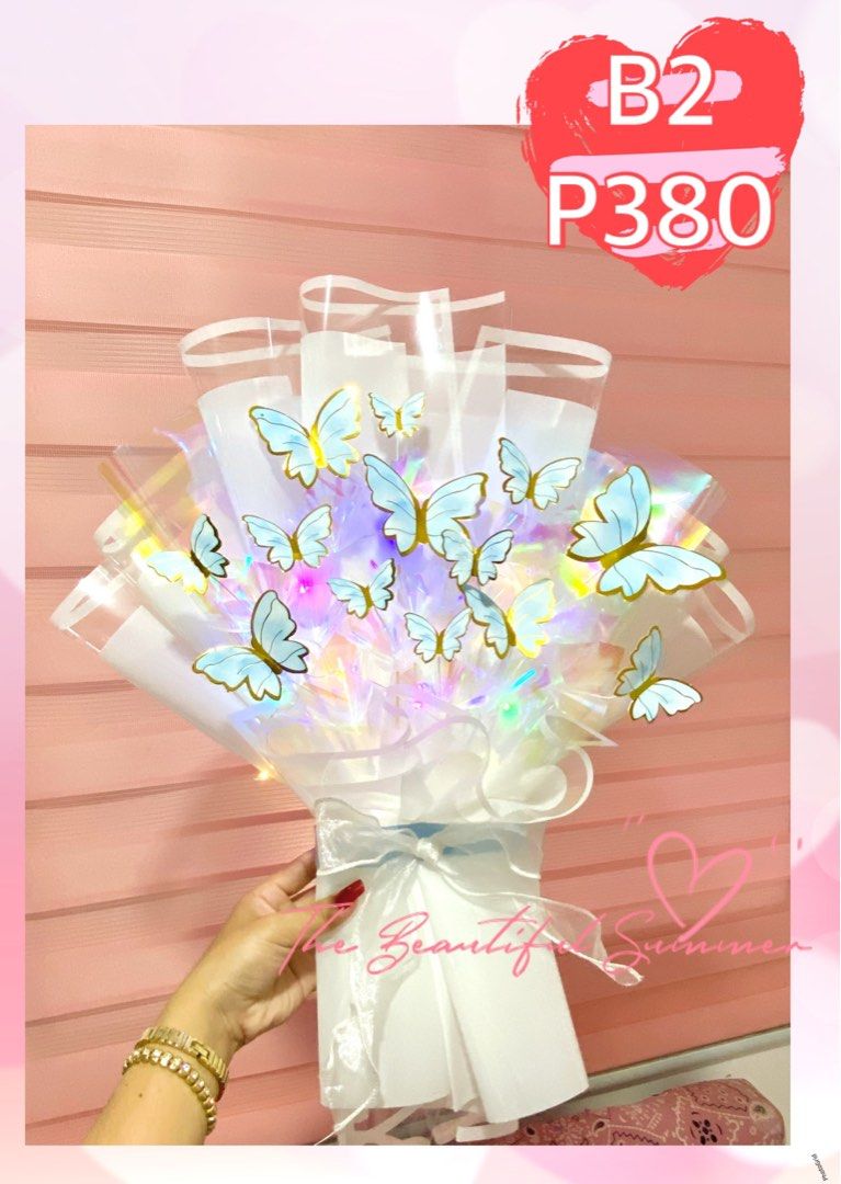 Butterfly Bouquet for Valentines Day (Category: Flowers & Bouquets) located in Cavite. Submitted by thebeautifulsummer (Listing ID 1352765533, Image 2). Description: Valentines Days is just around the corner. 💝🥳 You know what that means.. its the perfect time to let people around you know you care, and give a gift that gets Remembered! 💗 Butterfly Bouquet 🦋 Chocolate Bouquets 🍫💐 & Bobo Flower Balloon 🎈 are up for Grabs! 🌸 We are now accep