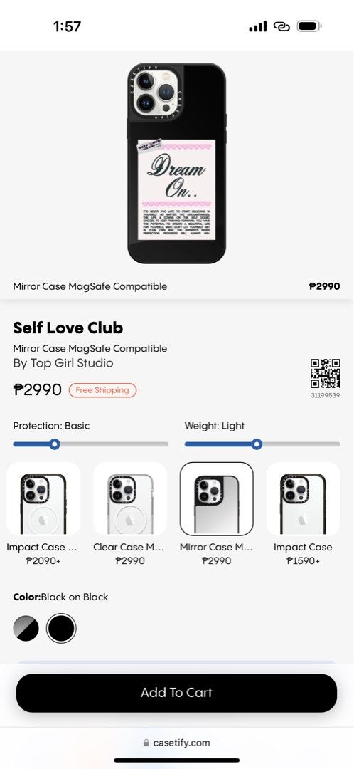 Casetify Mirror Case (Magsafe)- iPhone 13 Pro Max (Category: Cases & Sleeves) located in Manila. Submitted by jaehyunsbff (Listing ID 1352748225, Image 2). Description: Self-Love by Top Girl Studio x Casetify - 1800 LP - Magsafe - Just tried it on my phone but didn’t really like the color :( - Comes with the casetify box!.