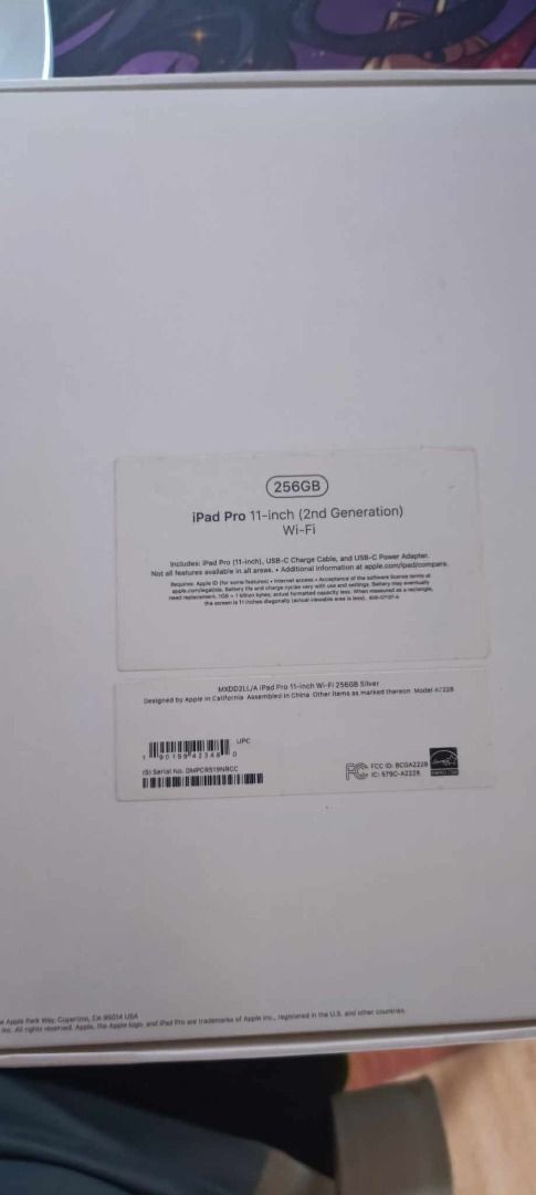 Ipad pro 11" 256gb 2nd gen (Category: iPad) located in Rizal. Submitted by jpaul88 (Listing ID 1352764216, Image 2). Description: inside case upon first use, no damage. comes with box + charger. I have the apple pencil 2nd gen (slight scratches) add if you want..