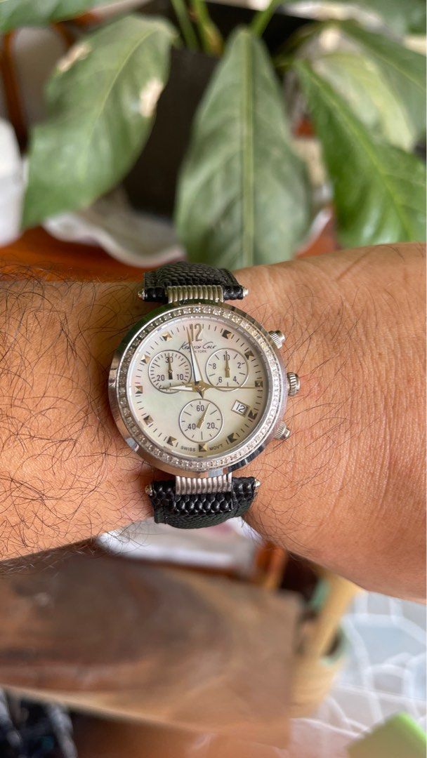 Kenneth cole MOP w/ 48 pcs diamonds (Category: Luxury Watches) located in Cagayan de Oro. Submitted by purelion.ff7d09 (Listing ID 1352702886, Image 1). Description: Kenneth cole NY Mother pearl dial Chronograph Swiss movement Sapphire glass 48 pcs diamonds Dm.