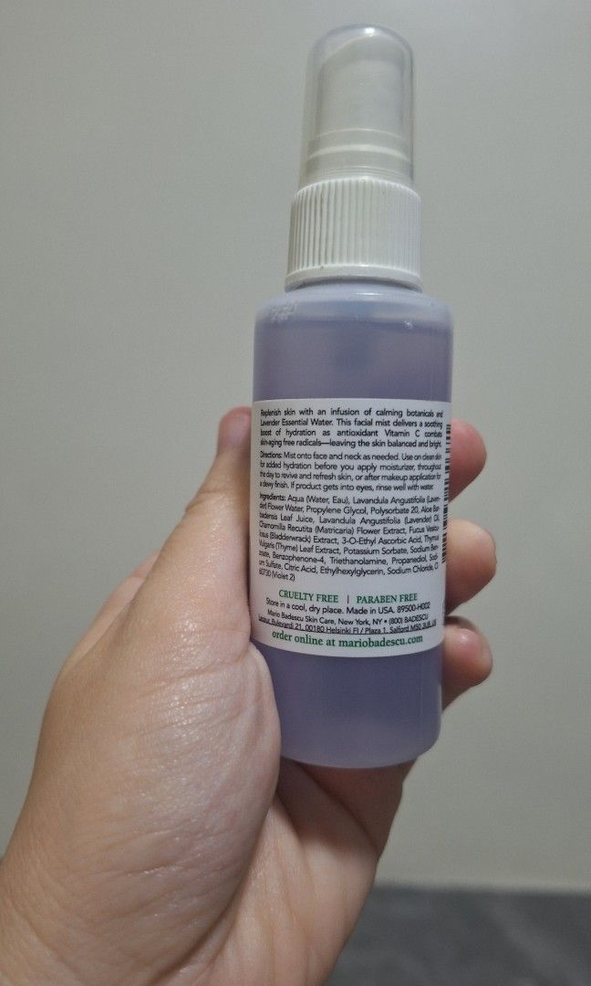 Mario Badescu Facial Spray 59ml (Category: Face Care) located in Manila. Submitted by decluttering.princess (Listing ID 1352810482, Image 2). Description: original 59ml see photos.